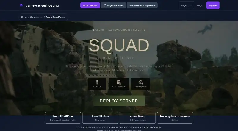 Game-ServerHosting Squad Server Hosting home page