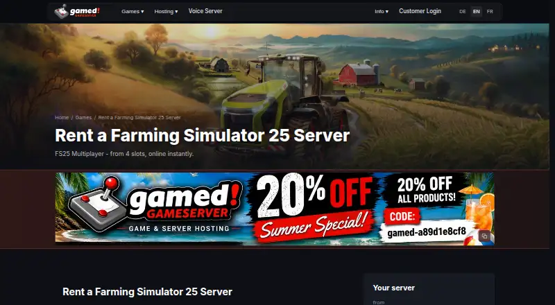 gamed.de Farming Simulator 25 Server Hosting home page