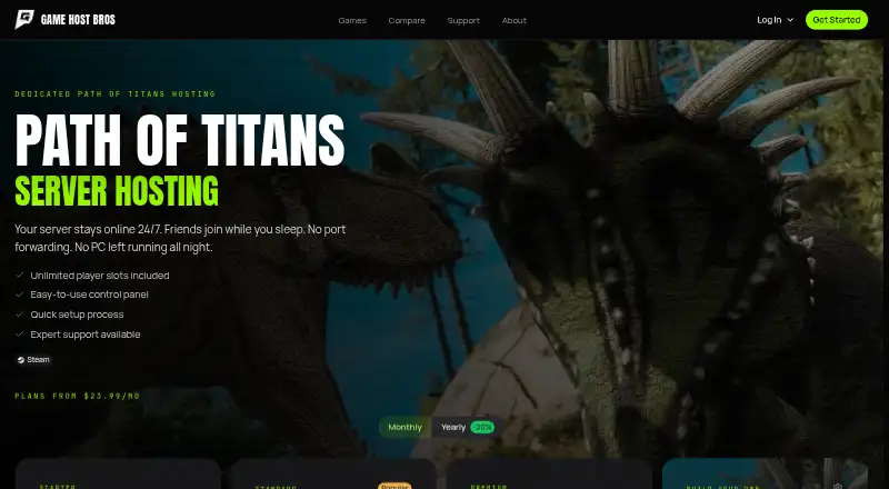 Game Host Bros Path of Titans Hosting home page