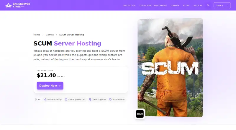 GameServerKings SCUM Server Hosting home page