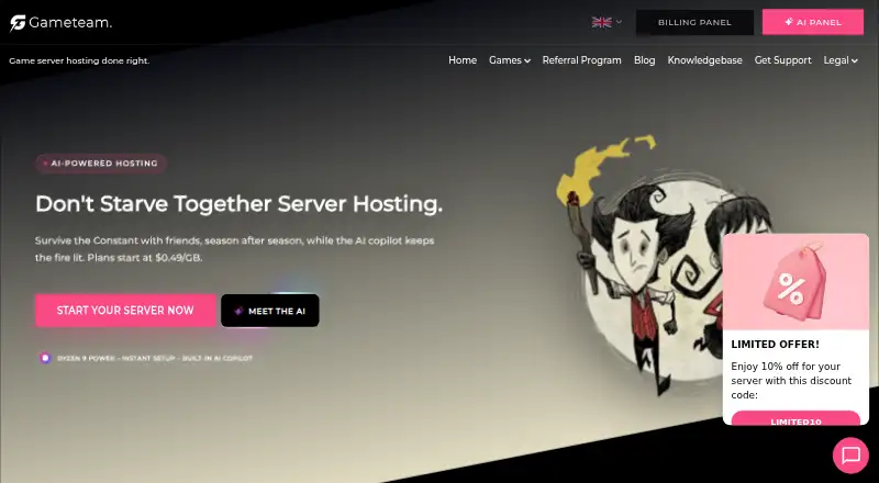 GameTeam.io Don't Starve Together Server Hosting home page
