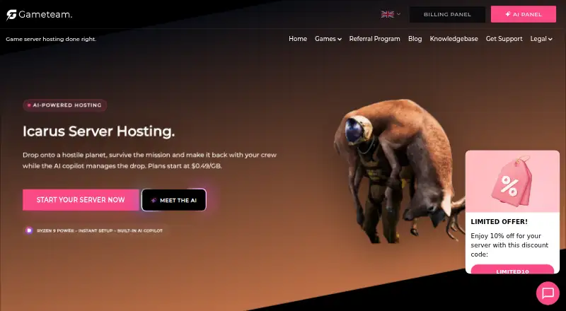 GameTeam.io Icarus Server Hosting home page