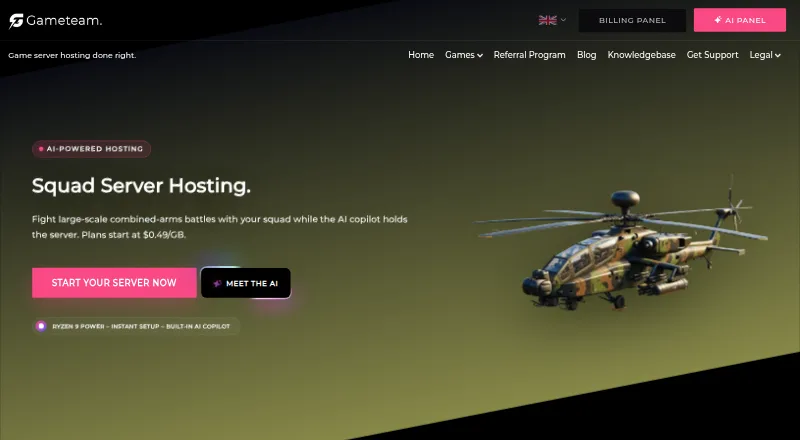 GameTeam Squad Server Hosting home page