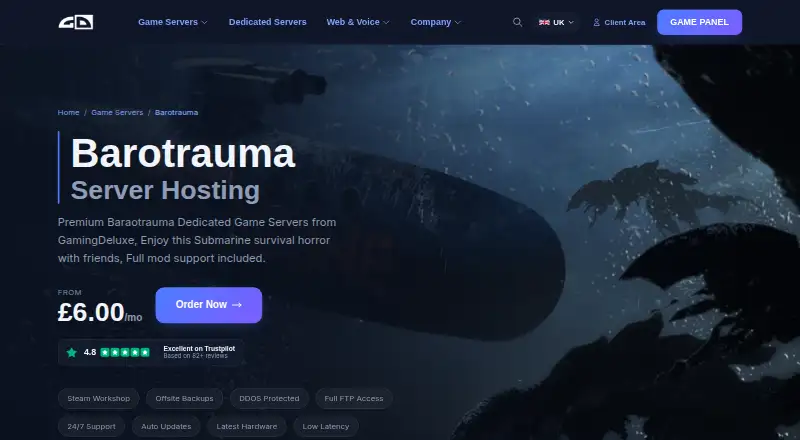 Gaming Deluxe Barotrauma Server Hosting home page