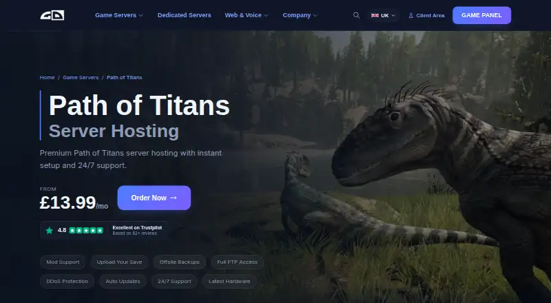 Gaming Deluxe Path of Titans Server Hosting home page