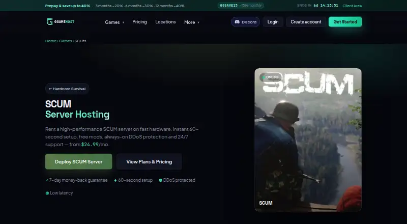 GGameHost SCUM Server Hosting home page