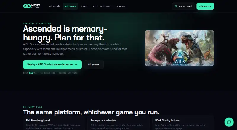 gghost.cloud ARK: Survival Ascended Server Hosting home page