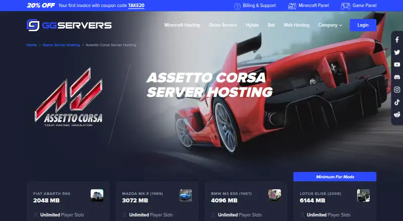GGServers Assetto Corsa Server Hosting home page