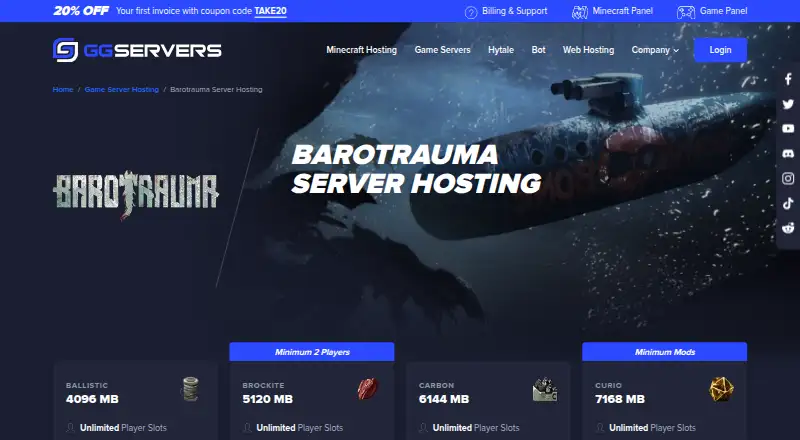 GGServers Barotrauma Server Hosting home page