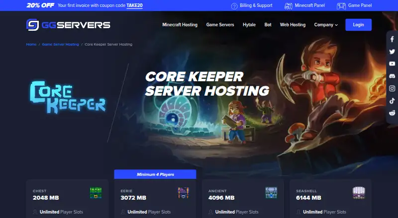 GGServers Core Keeper Server Hosting home page