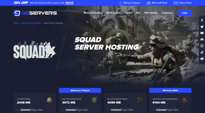 GGServers Squad Server Hosting home page