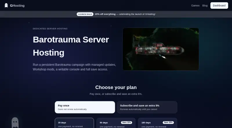 GHosting Barotrauma Server Hosting home page