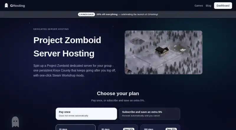 GHosting Project Zomboid Server Hosting home page