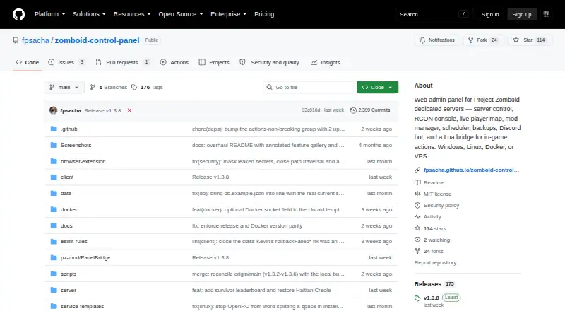 Zomboid Control Panel home page