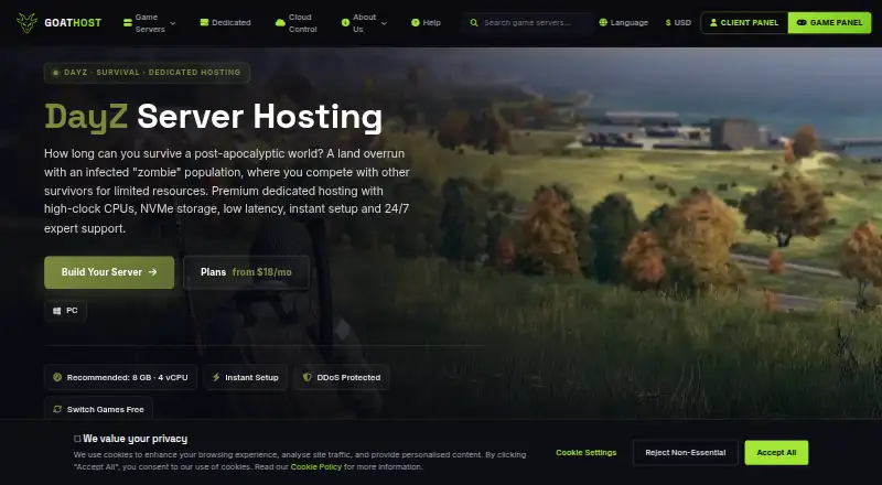 GoatHost DayZ Hosting home page