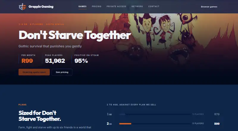 Grapple Gaming Don't Starve Together Server Hosting home page