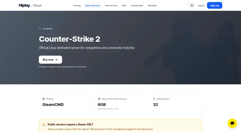 Hiplay Counter-Strike 2 Hosting home page