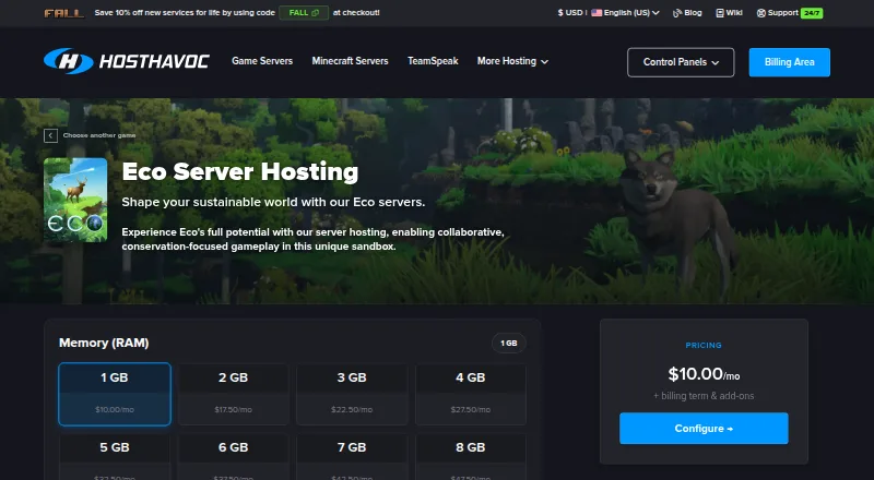 Host Havoc Eco Server Hosting home page