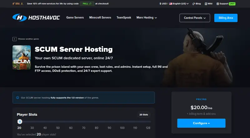 Host Havoc SCUM Server Hosting home page