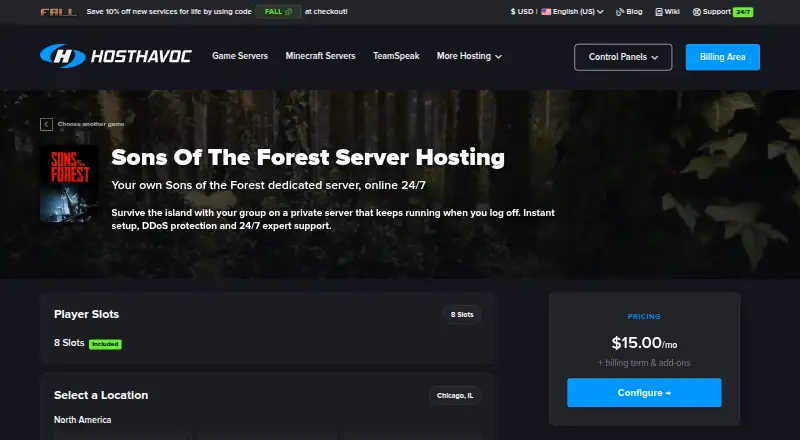 Host Havoc Sons of the Forest Server Hosting home page