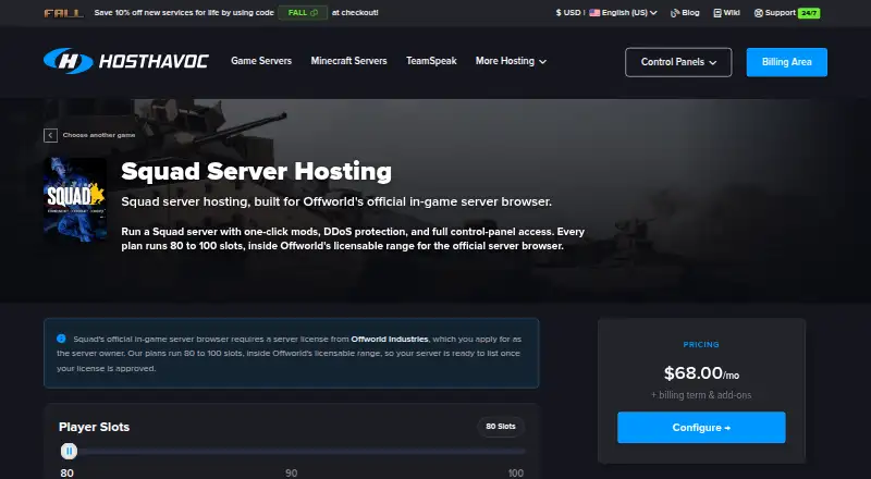 Host Havoc Squad Server Hosting home page