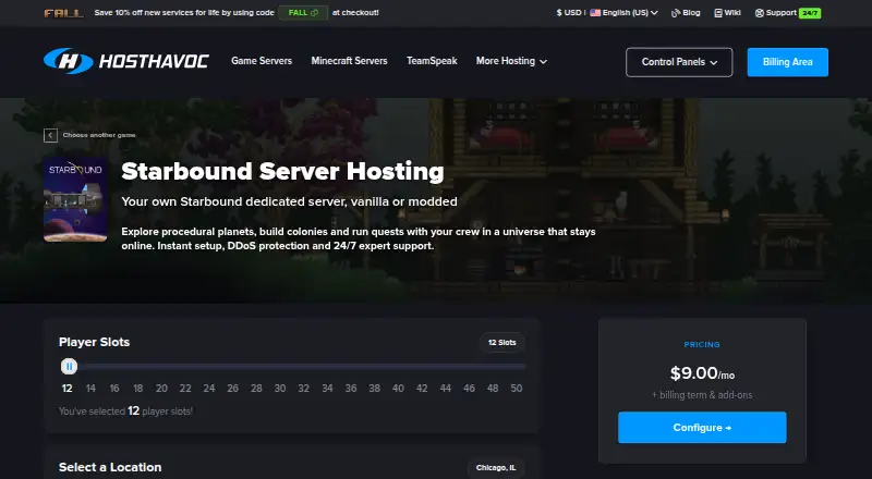 Host Havoc Starbound Server Hosting home page