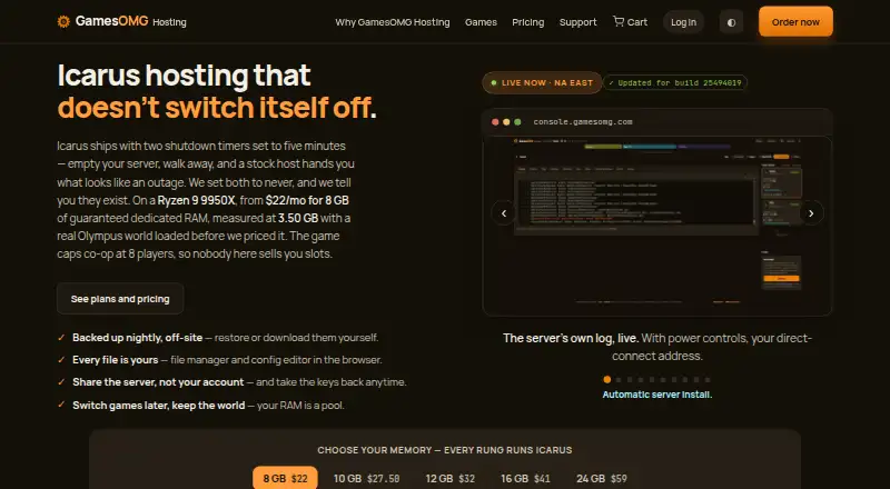 GamesOMG Icarus Server Hosting home page