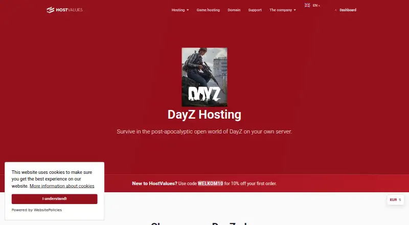 HostValues DayZ Hosting home page