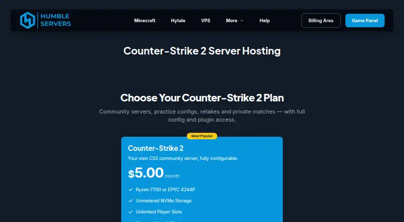 Humbleservers Counter-Strike 2 Server Hosting home page
