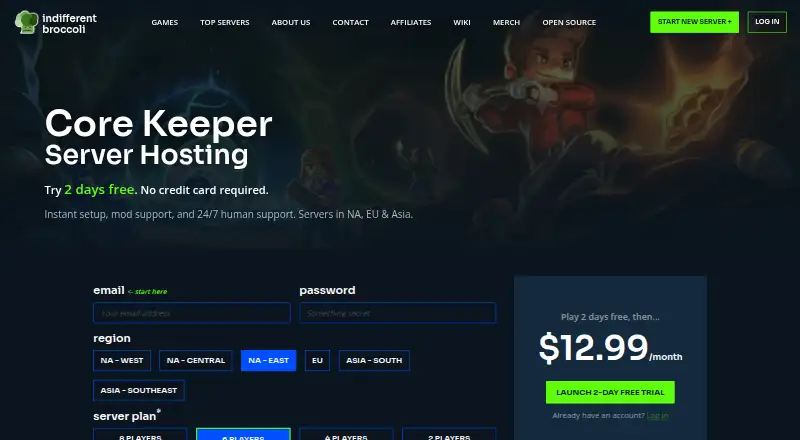 Indifferent Broccoli Core Keeper Server Hosting home page