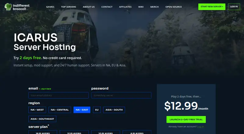 Indifferent Broccoli Icarus Server Hosting home page