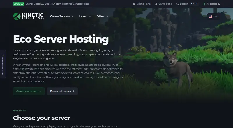 Kinetic Hosting Eco Server Hosting home page