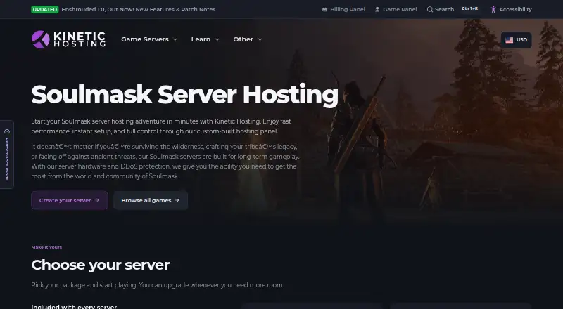 Kinetic Hosting Soulmask Server Hosting home page
