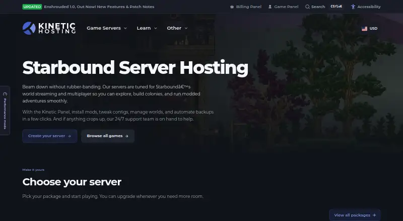 Kinetic Hosting Starbound Server Hosting home page