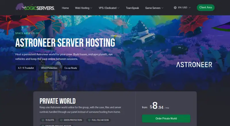 LogicServers Astroneer Server Hosting home page