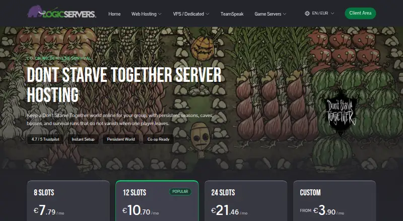 LogicServers Don't Starve Together Server Hosting home page