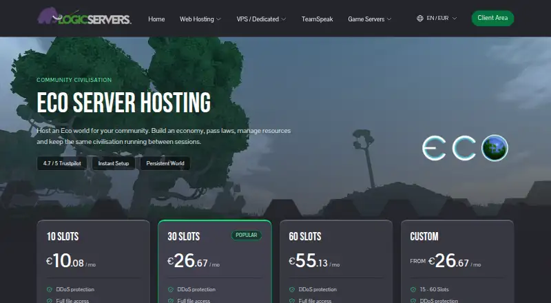 LogicServers Eco Global Survival Hosting home page