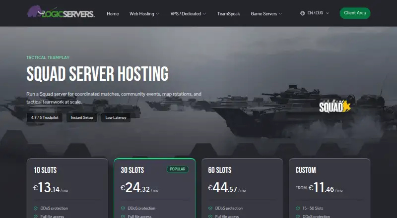 LogicServers Squad Server Hosting home page