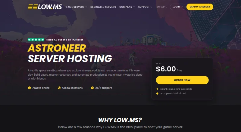 LOW.MS Astroneer Server Hosting home page