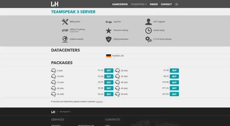 LuxHosting TeamSpeak 3 home page