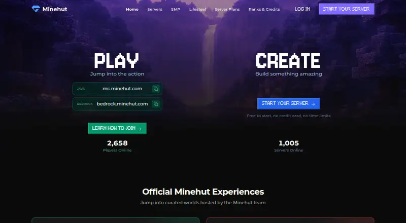 Minehut home page