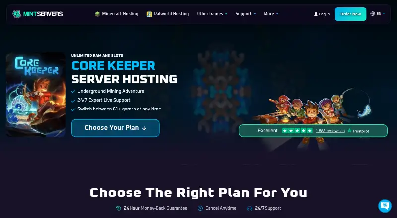 MintServers Core Keeper Server Hosting home page