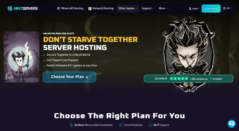 MintServers Don't Starve Together Server Hosting home page