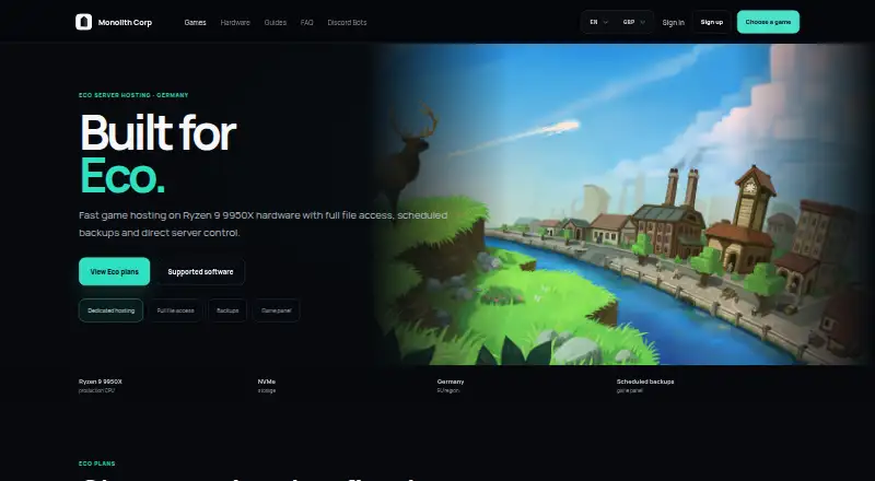Monolith Corp Eco Hosting home page