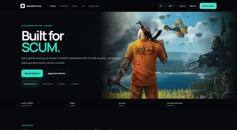 Monolith Corp SCUM Hosting home page