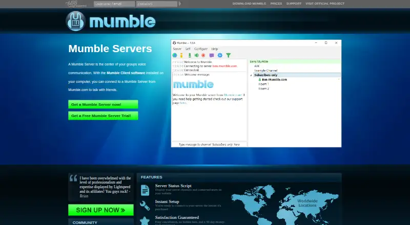 Mumble.com Mumble Server Hosting home page