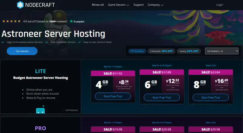Nodecraft Astroneer Server Hosting home page