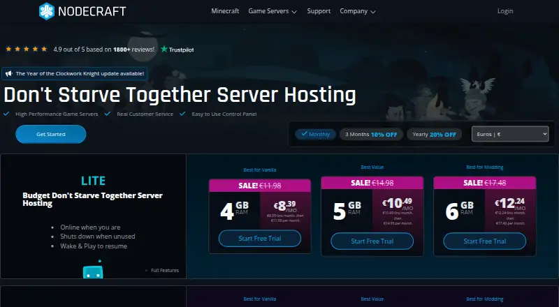 Nodecraft Don't Starve Together Server Hosting home page