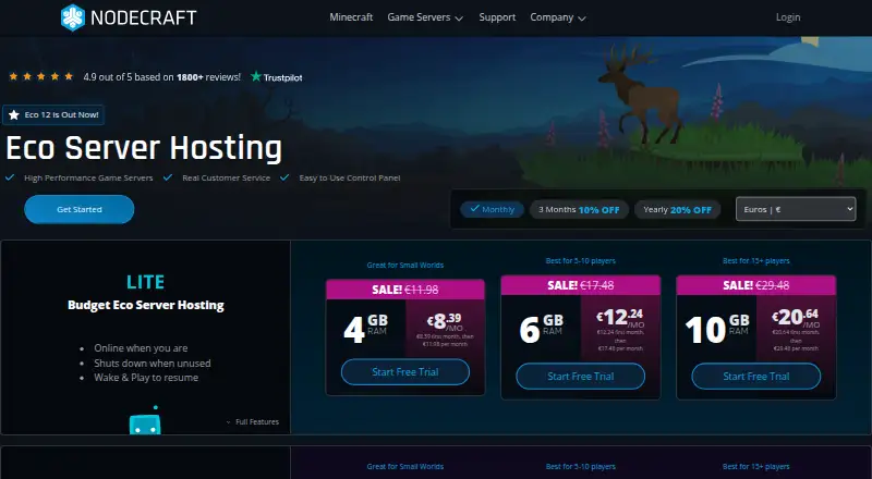 Nodecraft ECO Server Hosting home page