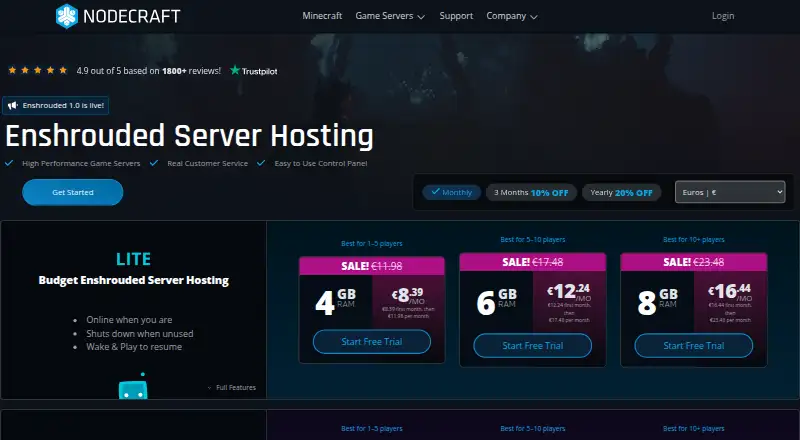 Nodecraft Enshrouded Hosting home page